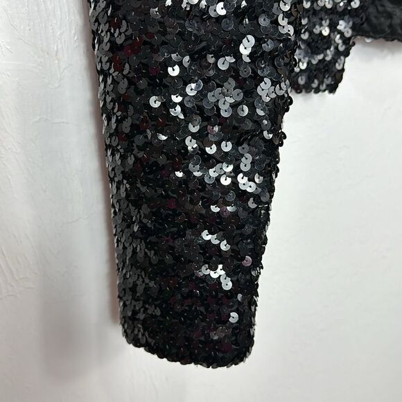 Caron Chicago Vintage Black Sequined Open Front Bolero Style Jacket Size 8 - Picture 4 of 10